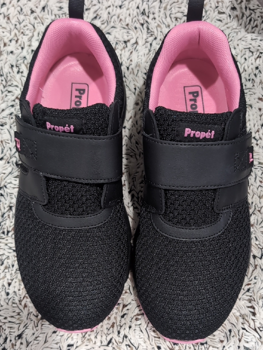 Propet Women's Black and Pink Hook-and-Loop Sneakers